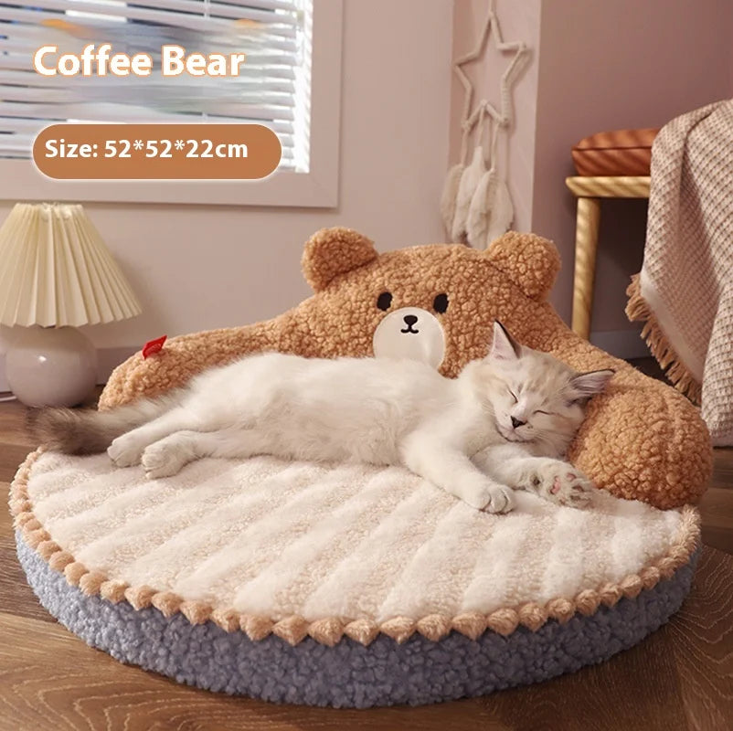 All-Season Cat Bed Warm Winter Pet Bed Kitten Sleeping Nest Cat Mat Kitty Supplies Cat Bed Oasis Select Bear 52x52x22cm