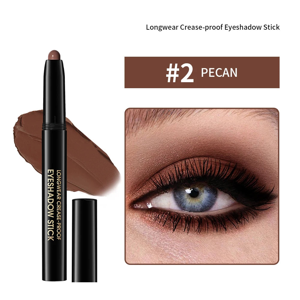 10 Colors Glitter Eyeshadow Stick 10 Counts Highlighter Eye Shadow Stick Set Colorful Eyeshadow Pencil Crayon Eyeliner Cosmetic Oasis Select 2PECAN MATTE