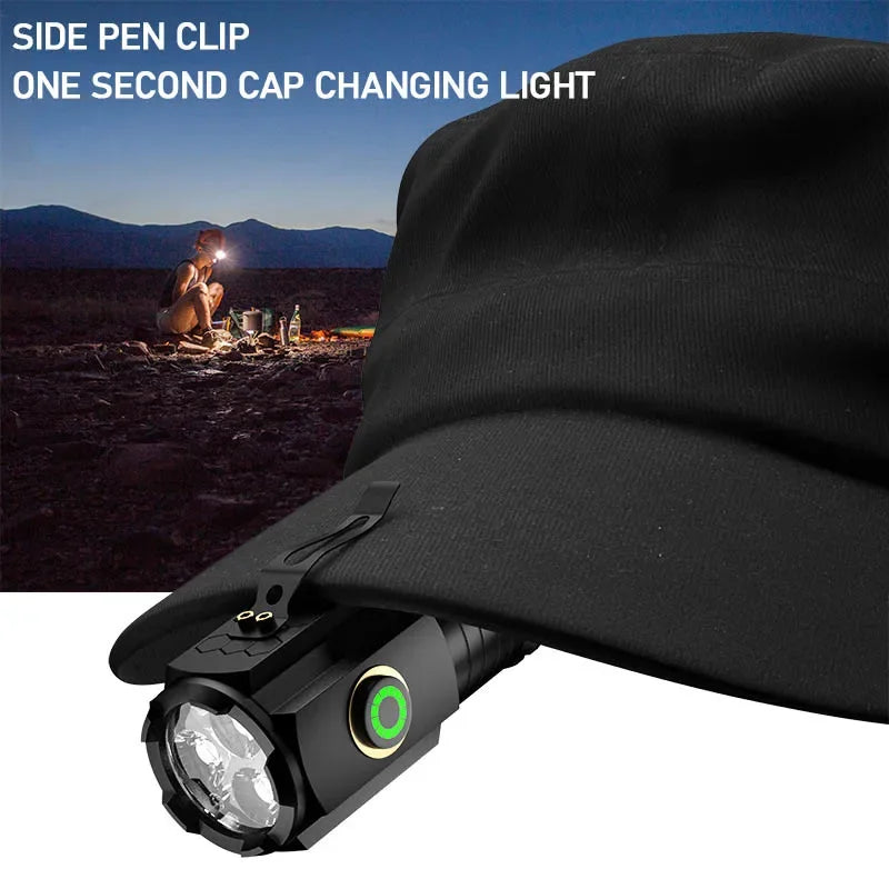 2000LM 3LED Mini Flashlight Powerful Type-C Rechargeable 18350 Battery Torch Lamp with Tail Magnet Tactical Lantern for Camping Oasis Select