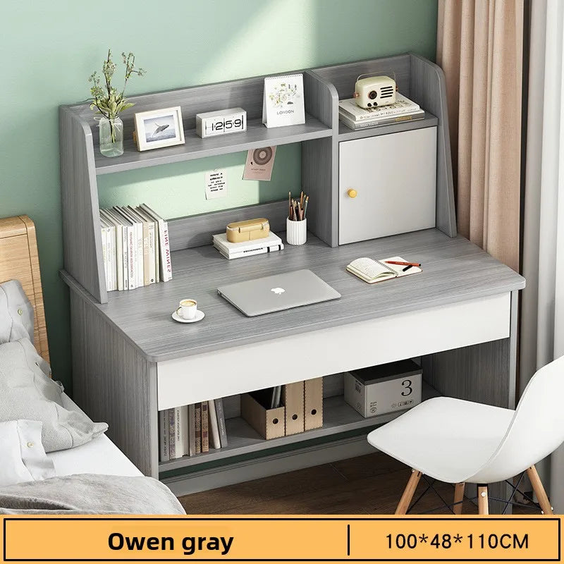 Computer desk desktop bookshelf integrated learning writing desk primary and secondary school students bedroom desk Oasis Select Grey-100CM-a