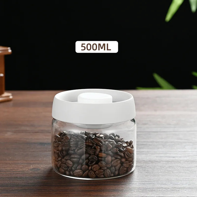 Coffee Beans Vacuum Sealed Tank Glass Sealed Jar Household Moisture-proof Air Extraction Airtight Container Household Coffee Set Oasis Select White-500ml