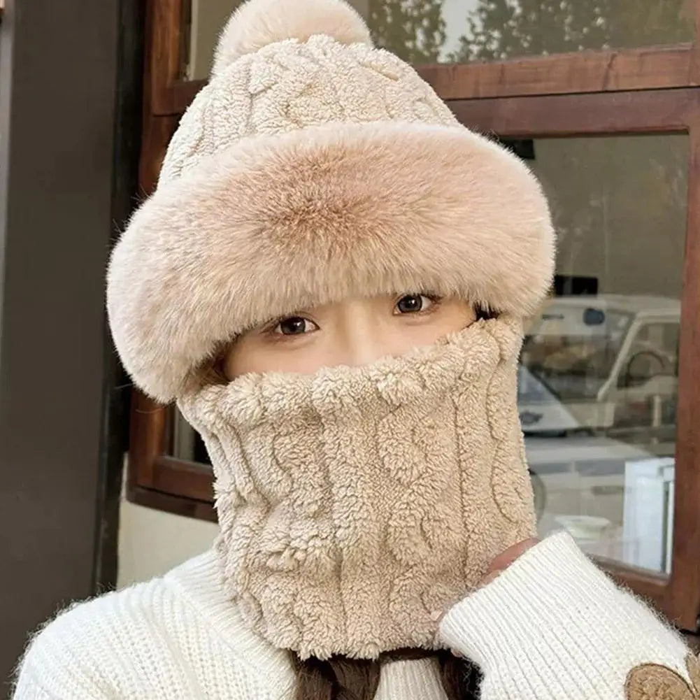 Women's Hooded Plush Winter Beanie – Windproof Fleece Cycling Hat Hooded Winter Beanie Oasis Select