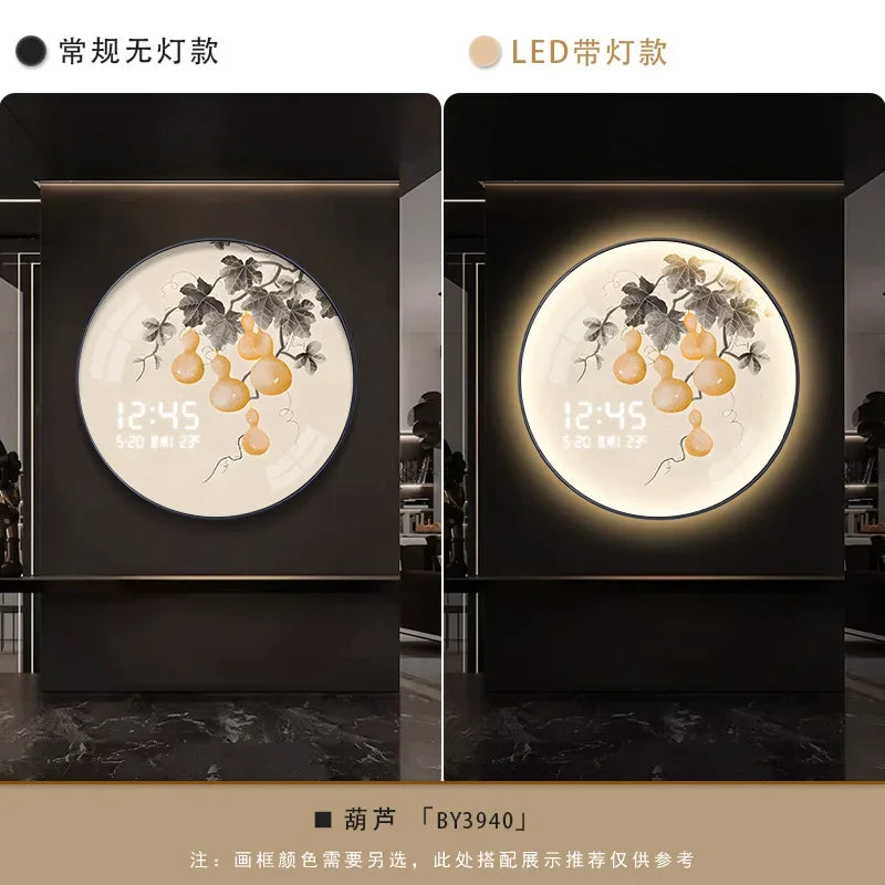 New Chinese Circular Persimmon Ruyi Electronic Wall Clock Living Room Porch Decorative Painting Hanging Wall Clock Wall Decor Oasis Select BY3940 40cm