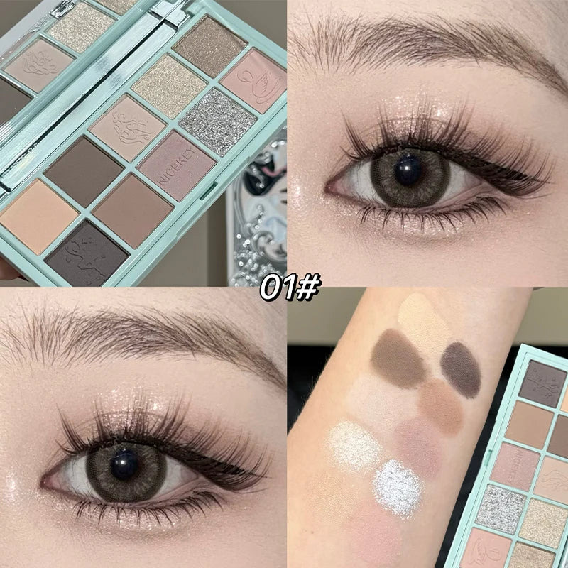 NICEKEY 10-Color Eyeshadow Palette – Glitter, Shimmer & Matte