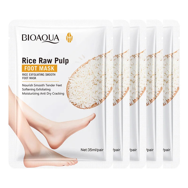 BIOAQUA White Rice Foot Peel Mask – Exfoliate & Moisturize Foot Peel Mask Oasis Select 5pcs