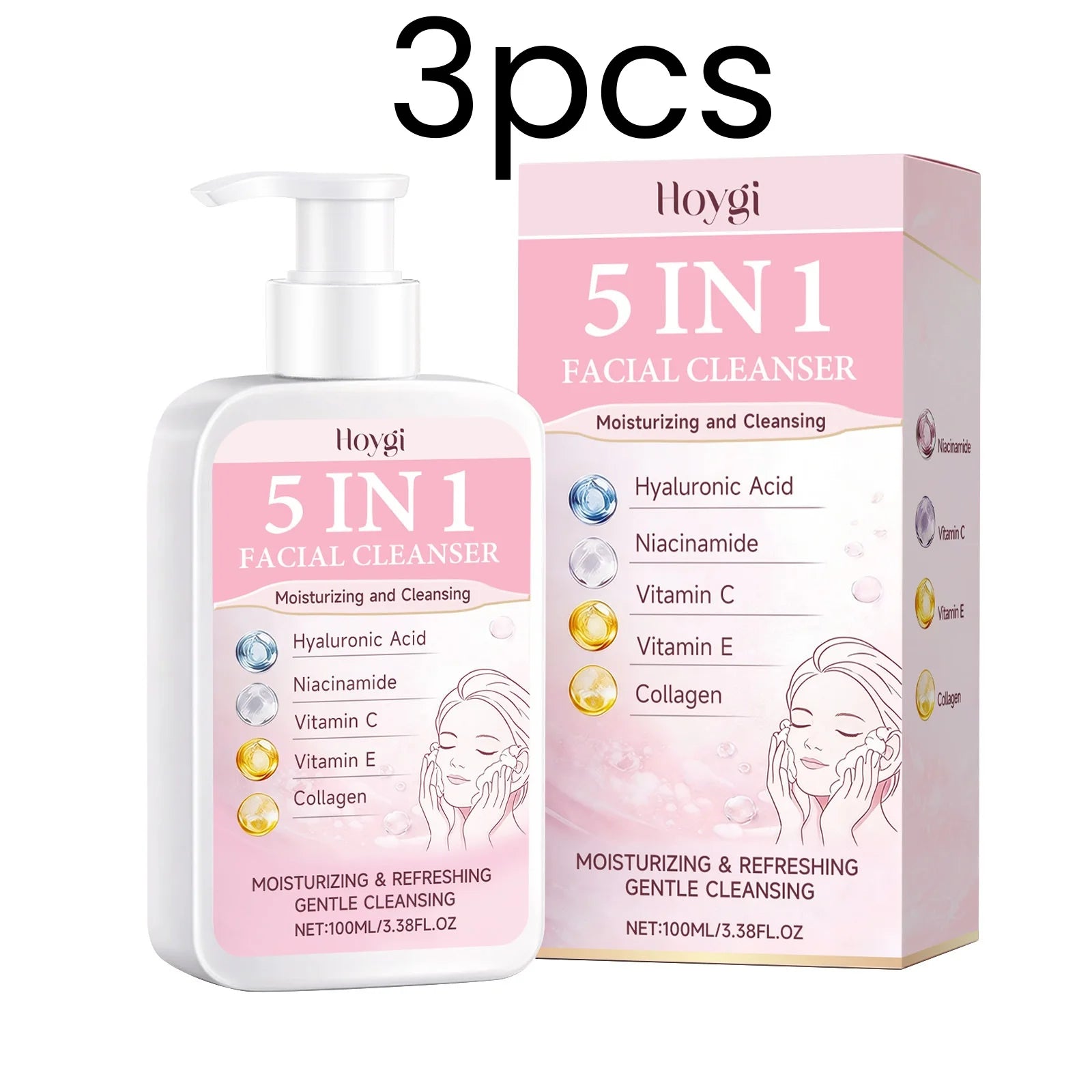 Hoygi 5-in-1 Facial Cleanser – Oil Control & Brightening Foam Facial Cleanser Oasis Select 3pcs