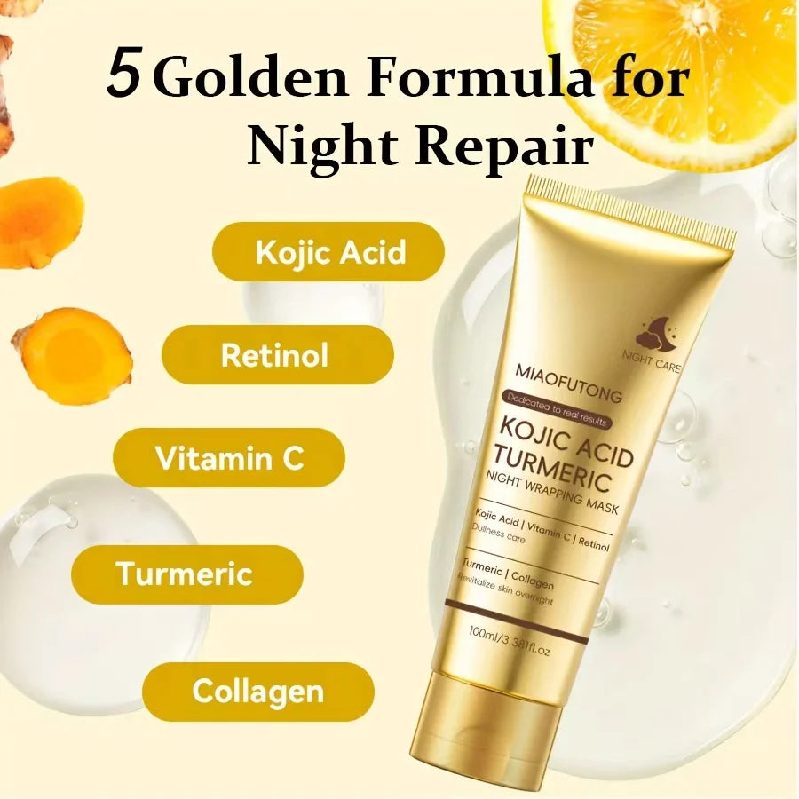 Kojic Acid Turmeric Overnight Peel Off Mask 100ml Hydrolyzed Collagen Brightening Skin Firming Korean Facial Treatment Oasis Select