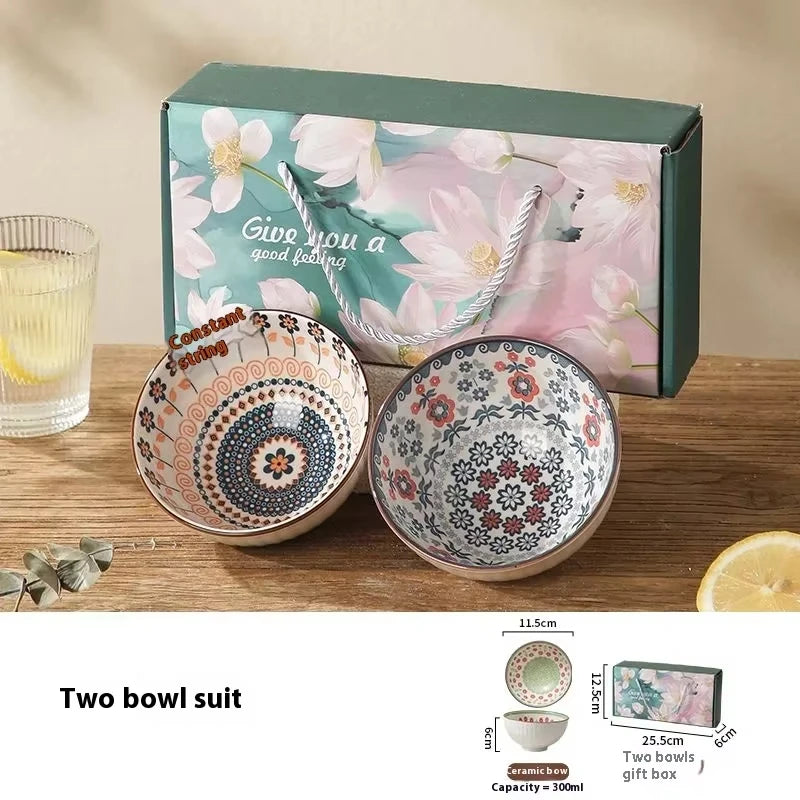 Exquisite Porcelain Bowl Set Dessert Salad Snack Bowl Kitchen Noodle Bowl Tableware Gift Box Microwave Safe New Year's Gift Oasis Select 2pcs