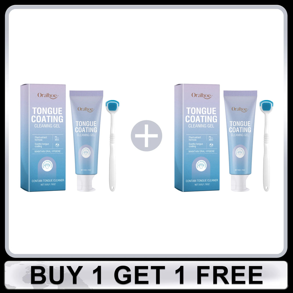 Tongue Cleaning Gel with Toothbrush for Remove Tongue Coating Eliminate Bad Breath Fresh Breath Inhibit Oral Bacteria Oral Care Oasis Select Buy 1 Get 1 Free