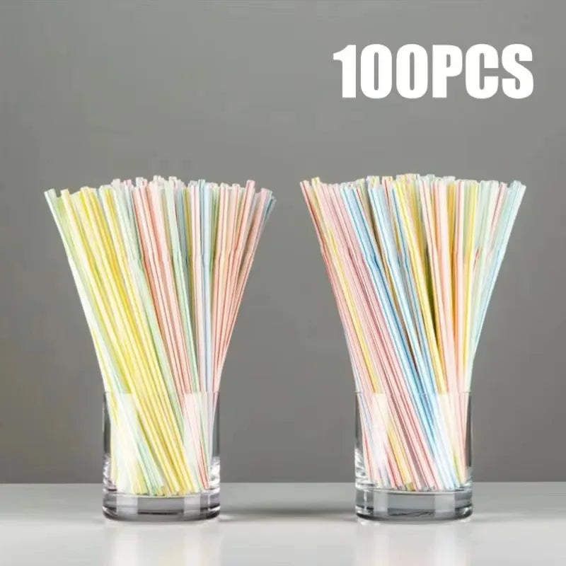 Multicolor Drinking Straws Child Plastic Straws Multi-time Milk Tea Beverage Accessories Black Straw Wholesale Party Supplies Oasis Select 100PCS-Stripe