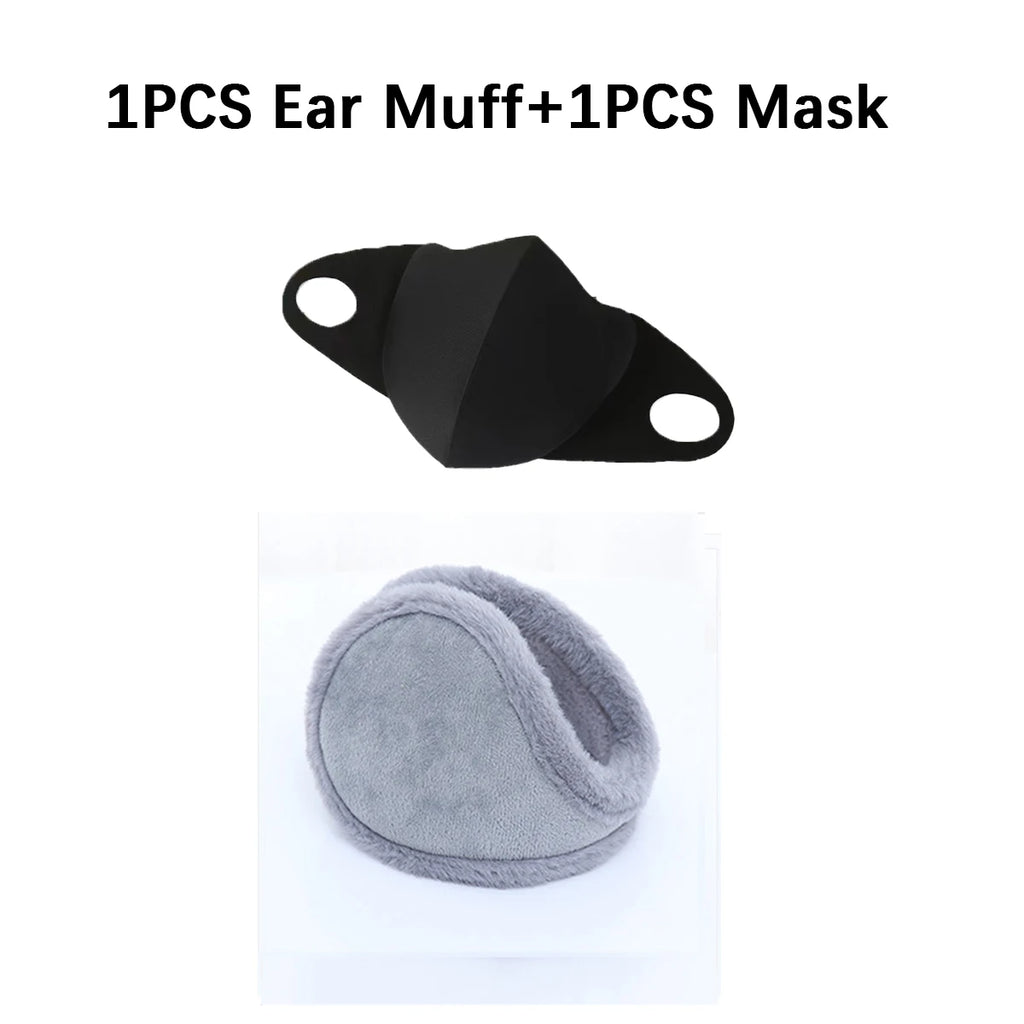 Pearl Ear Muff and Mask Set, Cute Autumn and Winter Warmth, Anti-Cold, Comfortable, Unisex Faux Rabbit Fur Ear Muffs, Merad Mask Oasis Select White