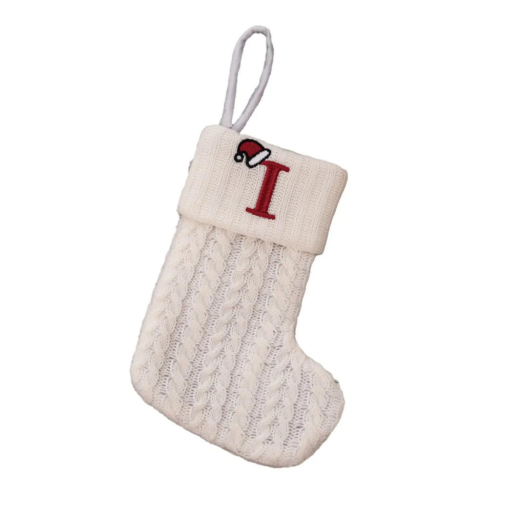 With Hanging Rope Christmas Stocking Children Candy Bag Beautiful Knitted Pendant White Snowflake Alphabet Christmas Tree Oasis Select I China Mainland