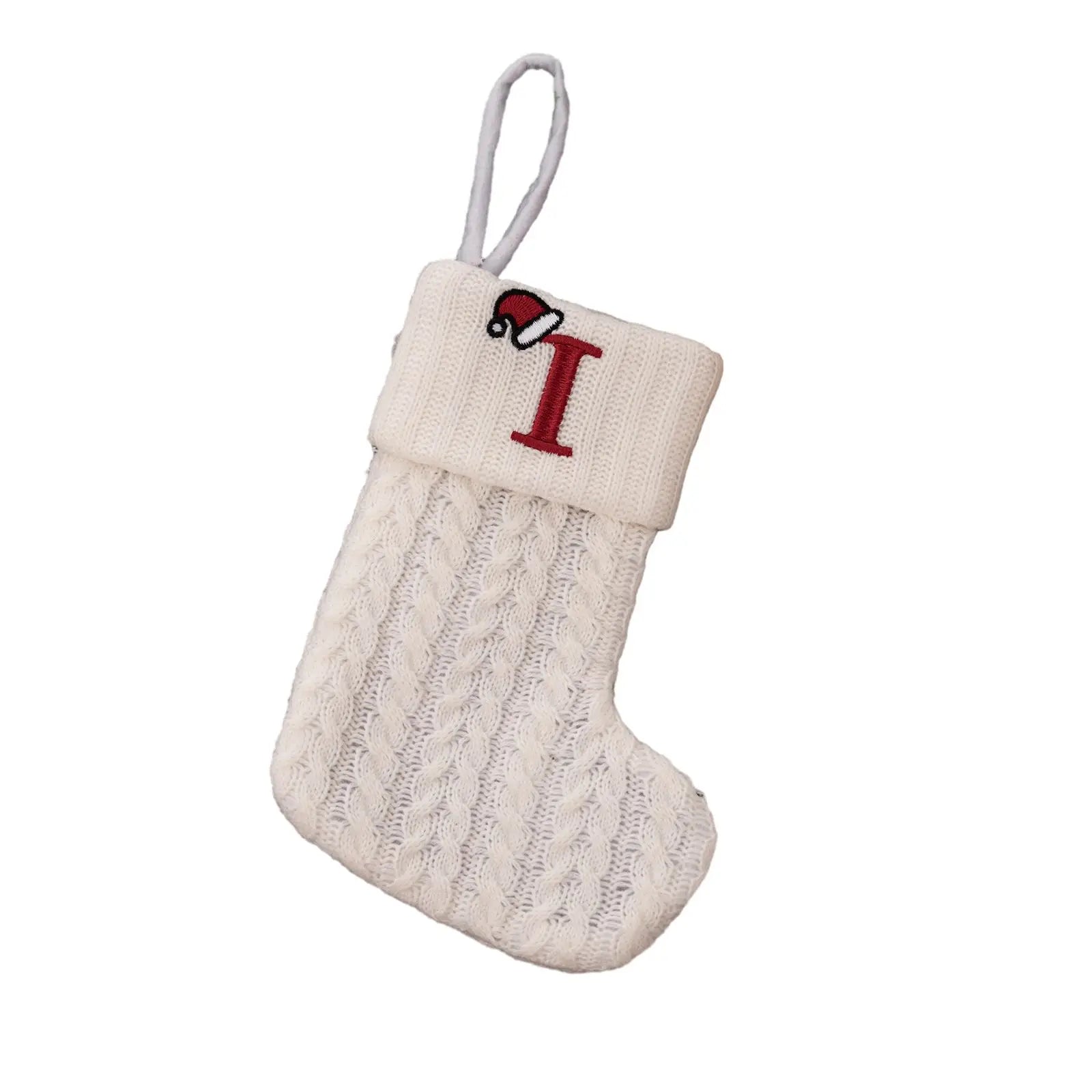 With Hanging Rope Christmas Stocking Children Candy Bag Beautiful Knitted Pendant White Snowflake Alphabet Christmas Tree Oasis Select I China Mainland