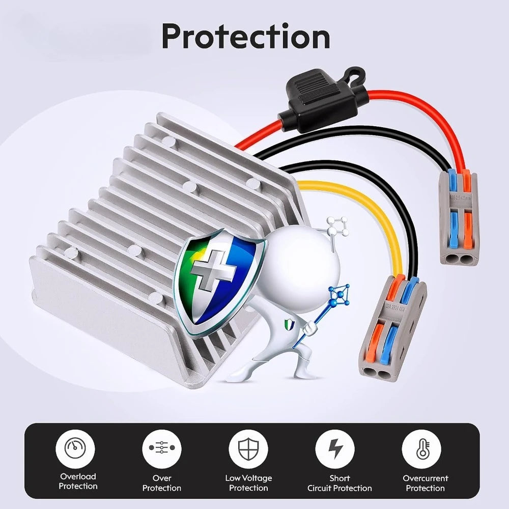 72V 60V 48V 36V 24V 20V 18V Step Down to 12V 20A 240W Buck Converter Golf Cart Voltage Regulator Reducer Transformer with Fuse Oasis Select
