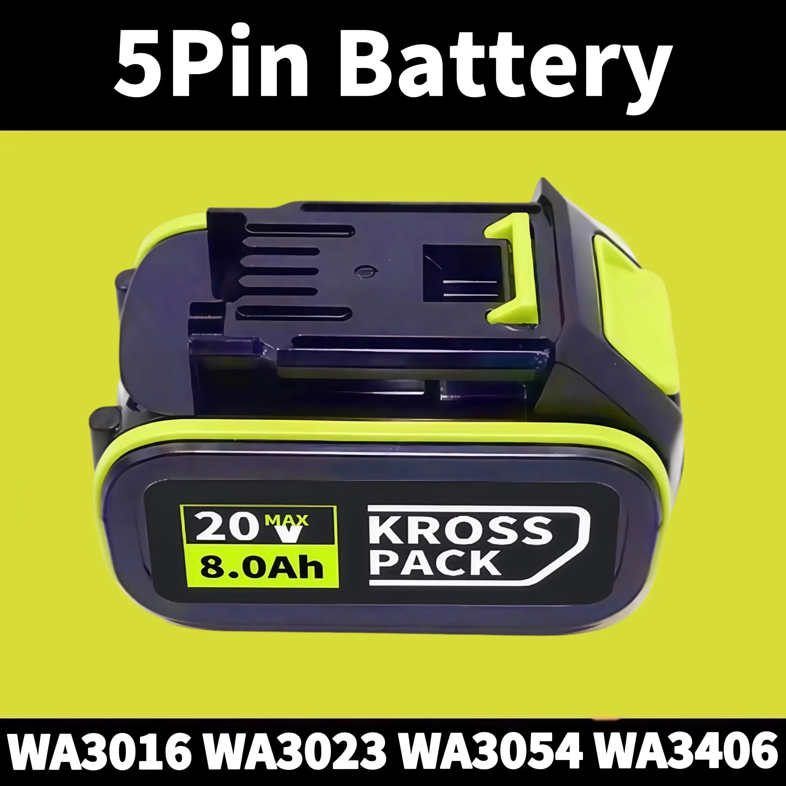 20V 6.0Ah & 8.0Ah WA/WX Tools Battery, 3H Fast Charge with LED Display & 5 Protections, Compatible WA3016/WA3023/WA3054 Oasis Select A-5Pin-8.0Ah-1pcs