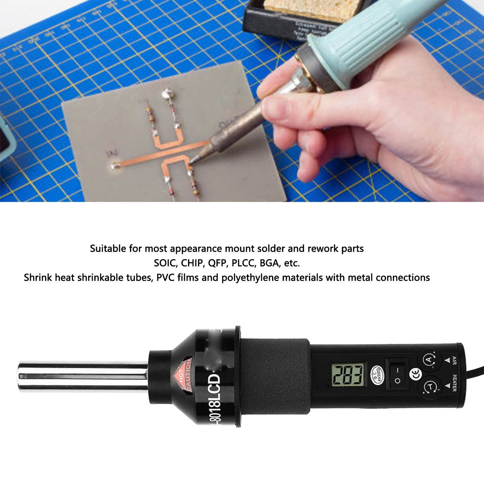 Portable Hot Air Gun Handheld 450W LCD Adjustable Electronics Soldering Desoldering Digital Heat Gun Temperature Control GJ8018L Oasis Select
