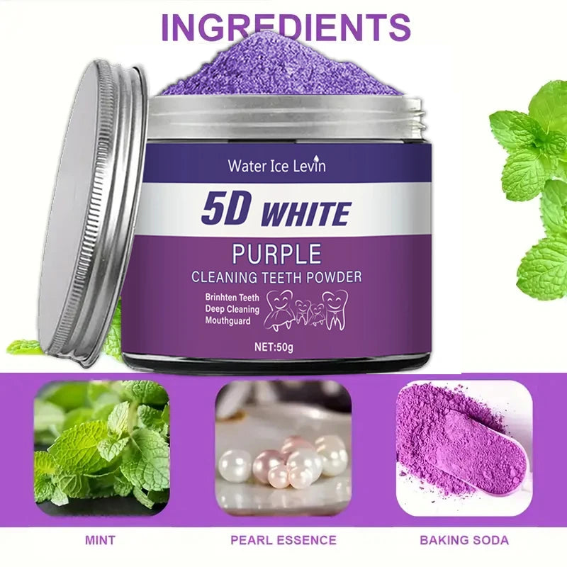 Purple Teeth Whitening Powder 50g – Pearl Essence Deep Clean Teeth Whitening Powder Oasis Select