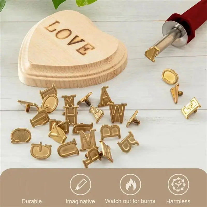 LIKE WISH DIY Wood Burning/Carving Set, DIY Wood/Leather Burning Set-26 Letters Copper Mold, As Shown DIY Supplies US Plug Oasis Select