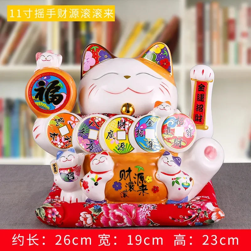 11-inch Lucky Cat Shaking Hand Ornaments Large Electric Cashier Home Store Opening Gift Ceramic Ornaments Oasis Select 4 26cm x 22cm