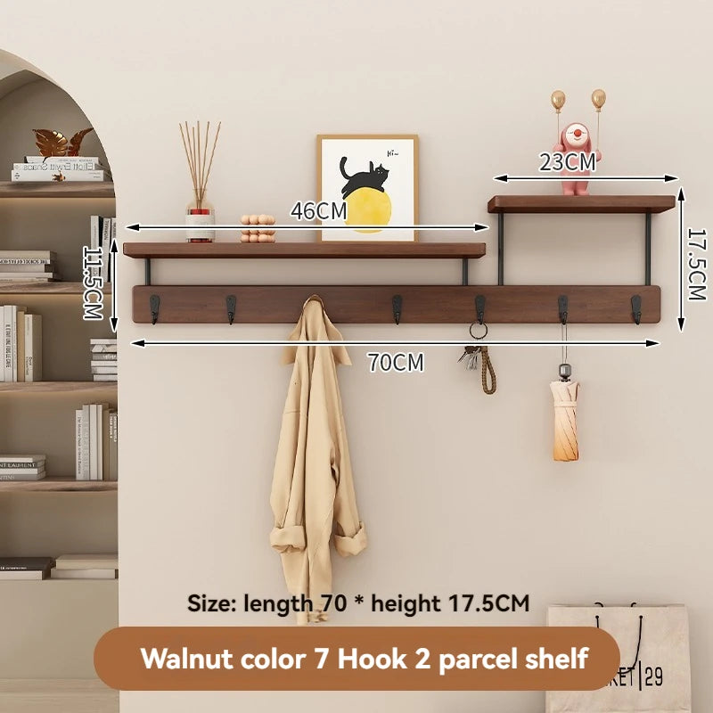 Solid wood clothes hook, multifunctional coat hook on the entrance entrance wall, key hook, wall mounted non perforated row hook Oasis Select Walnut -7