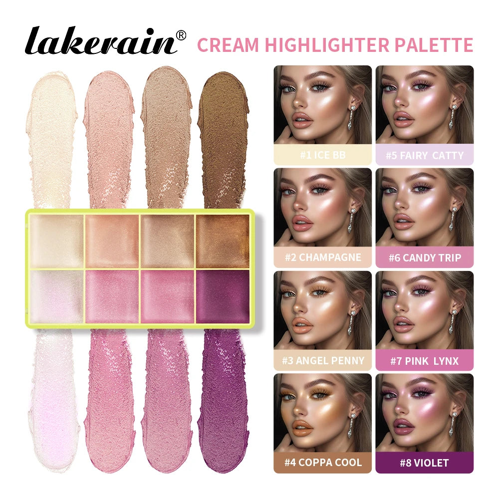 8Colors Cream Highlighter Palett Face Brighten Highlighter Blush&Contouring Shimmer Concealer Cream Makeup Tool Cosmetics Oasis Select