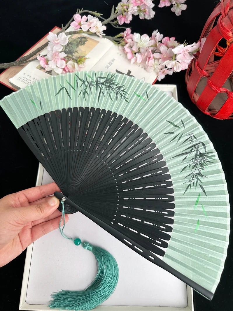 Antique Retro Portable Green Folding Fan Women's Portable Hanfu Cheongsam Folding Small Classical Dance Fan Chinese Fan Oasis Select