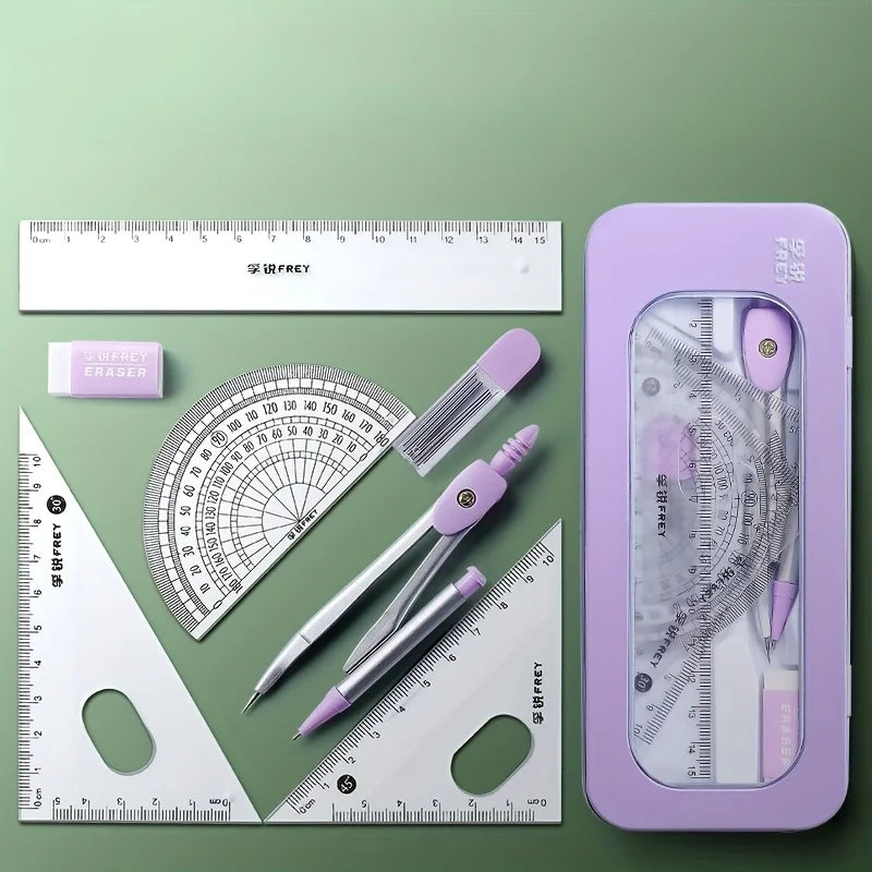 1-set Durable 7-in-1 Measuring and Drawing Tool Set, Including Compass, Protractor, Ruler, and Eraser Oasis Select