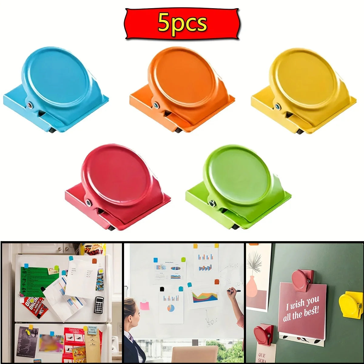 5pcs Magnetic Office& Refrigerator Clips- Colorful Multi-Use Document Organizer, Suitable for Home and Kitchen Oasis Select