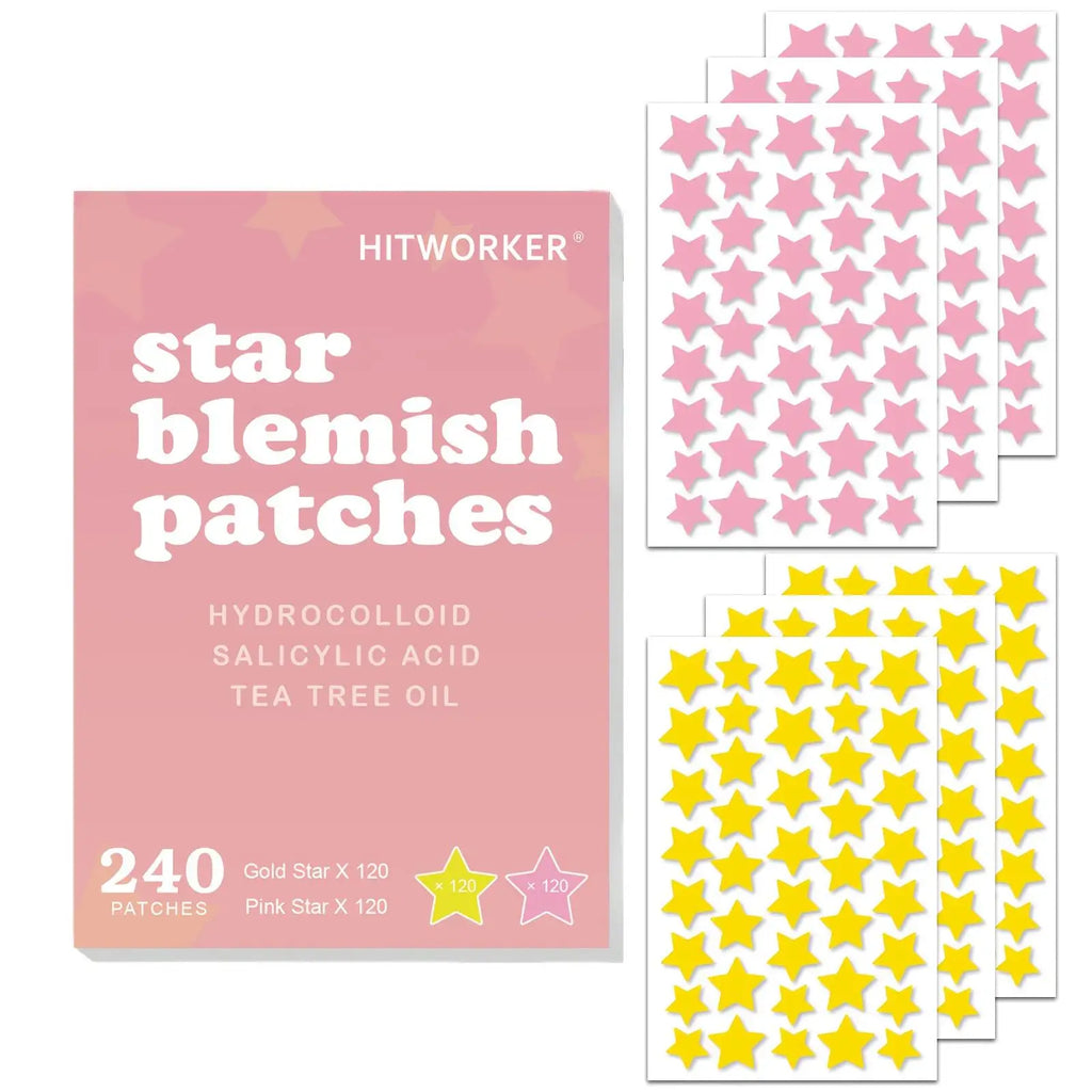 240 star shaped facial stickers, hydrogel acne stickers, suitable for all skin types, pink and yellow star shaped design Oasis Select MULTI 240pcs