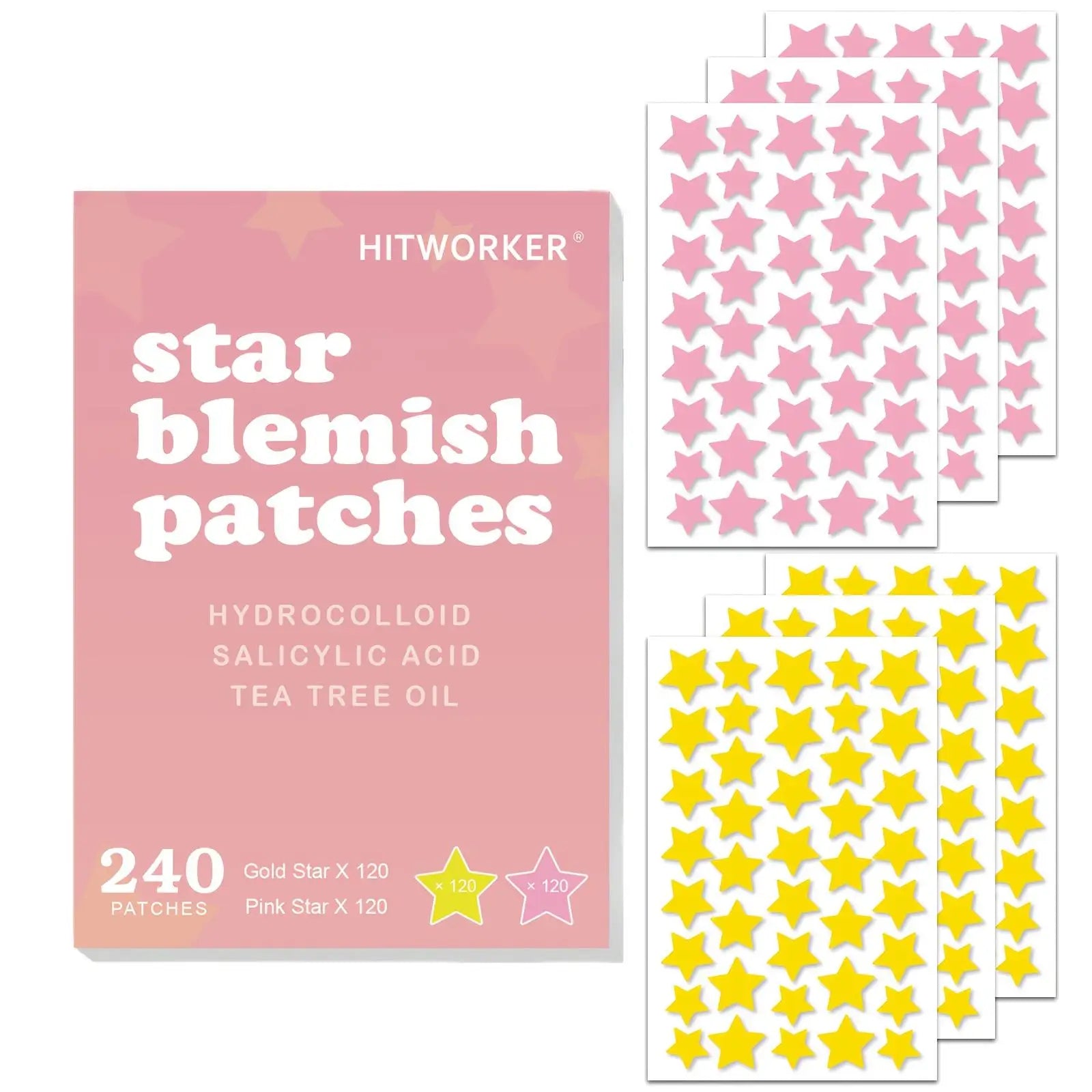 240 star shaped facial stickers, hydrogel acne stickers, suitable for all skin types, pink and yellow star shaped design Oasis Select MULTI 240pcs
