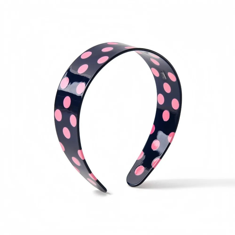 New Colorful Polka Dots Headband Boho Elastic Acetate Hair Bands Black Wide Hair Hoop Hair Accessories Oasis Select Dark Blue