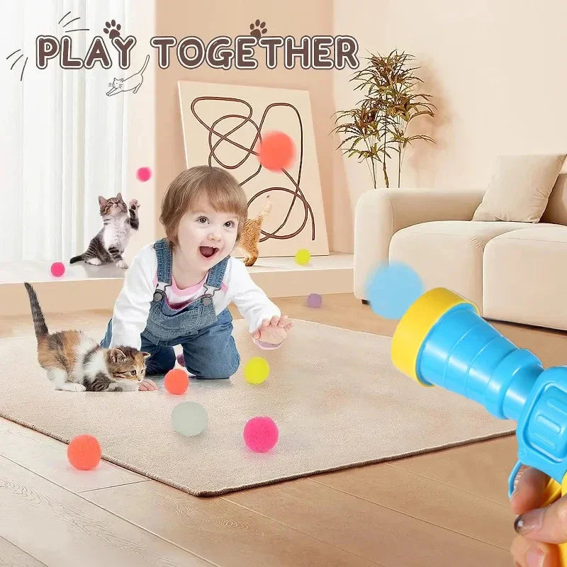 Cat Toys Interactive Launch Training Toy For Pet Kitten Creative Mini Shooting Gun Games Stretch Plush Ball Toys Pet Supplies Oasis Select