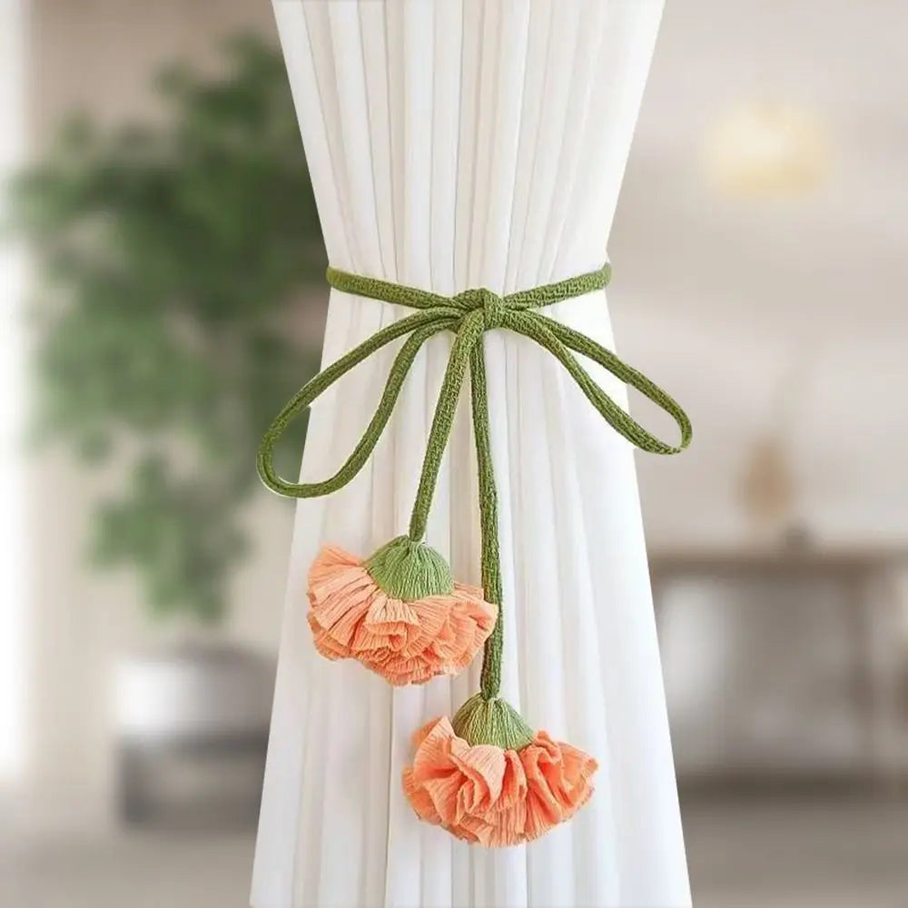 Elastic Band Curtain Tieback No Punching Adjustable Window Curtain Buckles Flower Shape Tassels Curtain Rope Holders Living Room Oasis Select