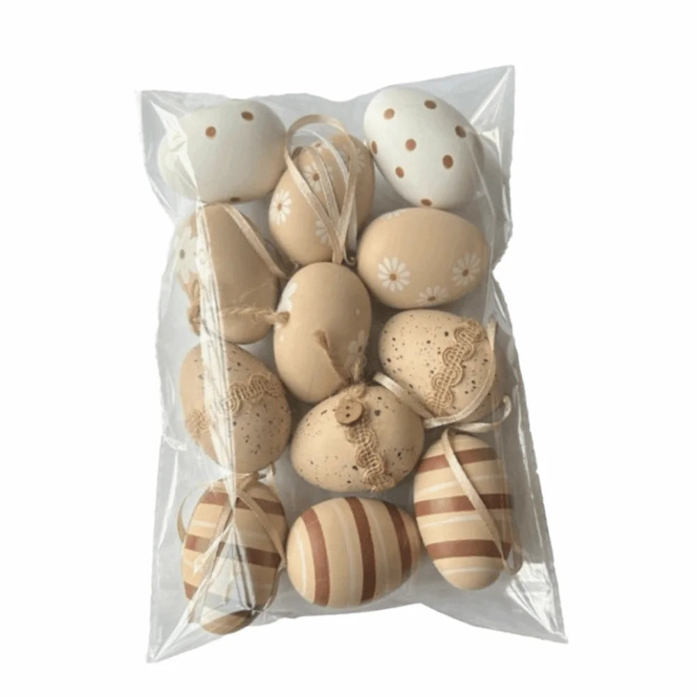 12-Piece Hand Painted Cartoon Easter Egg Hanging Ornaments