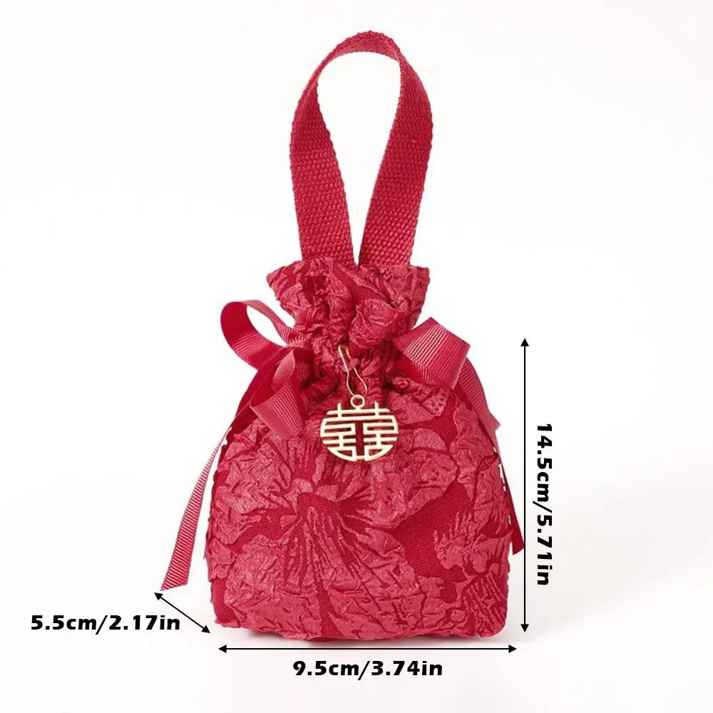 Chinese Style Embossed Flower Drawstring Candy Gift Bag