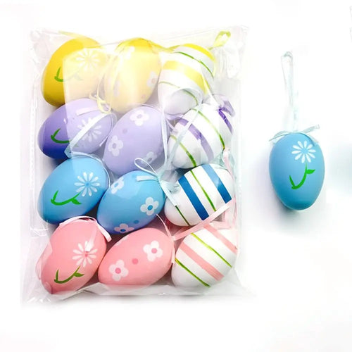 12-Piece Hand Painted Cartoon Easter Egg Hanging Ornaments Easter Egg Ornaments Oasis Select