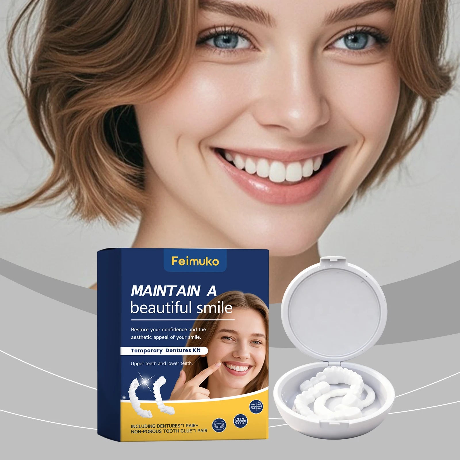 Snap-On Cosmetic Veneers – Reusable Fake Teeth Upper & Lower Cosmetic Dental Veneer Oasis Select