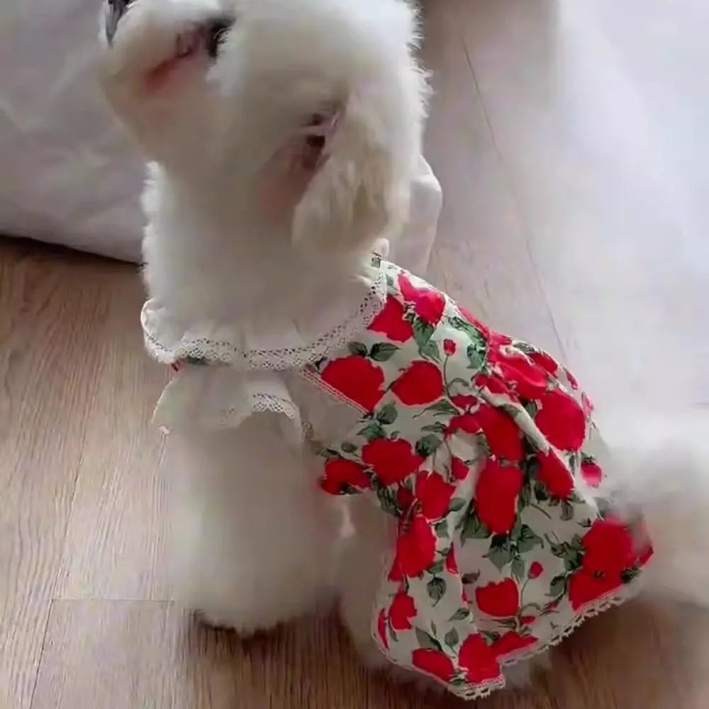 Comfortable Cute Rose Flower Dog Dress Soft Breathable Pet Summer Clothes Thin Design Dog Vest Puppy Oasis Select