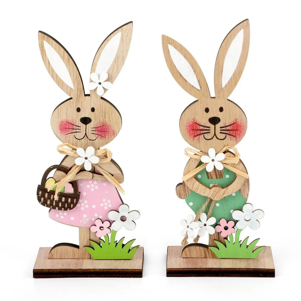 2PCS 2026 Wooden Easter Rabbit Ornaments Craft Painting Bunny Spring Festival Table Ornament Happy Easter Party Home Decor Oasis Select