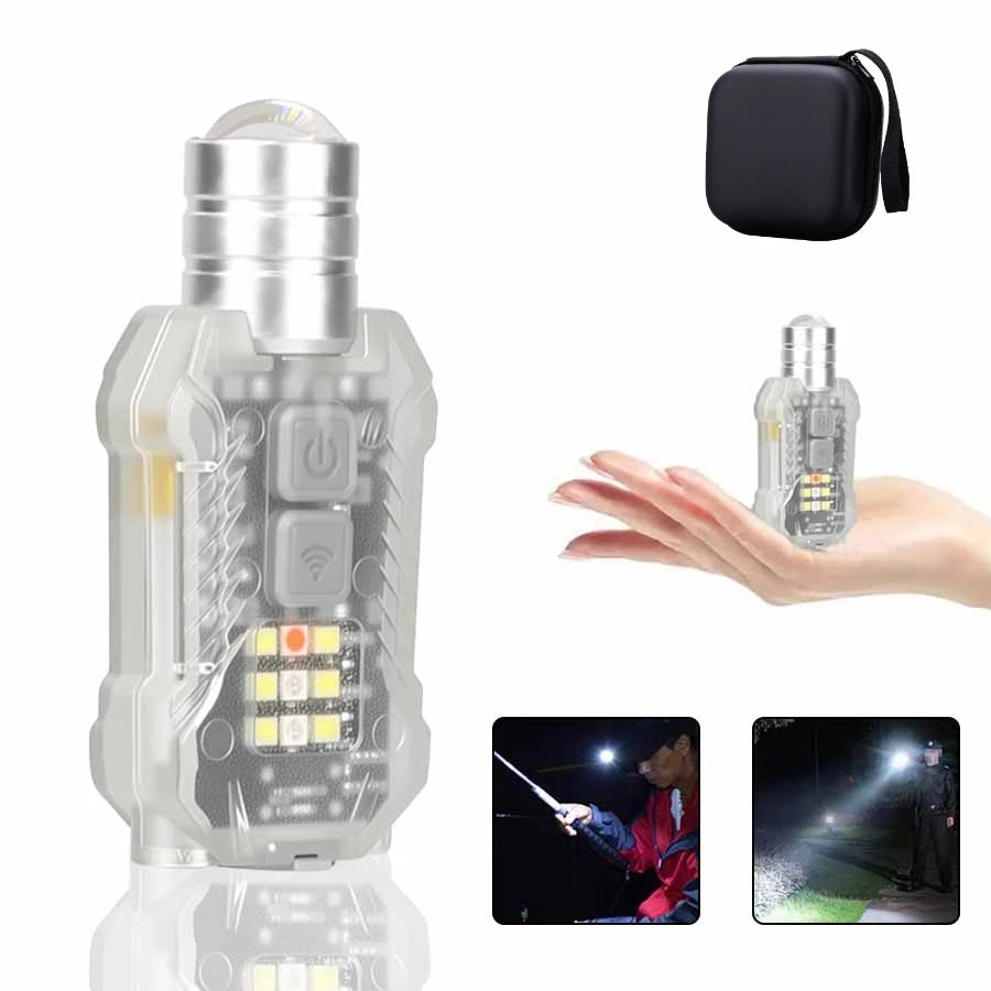 Mini LED Keychain Flashlight 3 Light Sources Rechargeable Flashlight Emergency COB Floodlight Outdoor Portable Pen Clip Headlamp Oasis Select White with Bag ZOOM