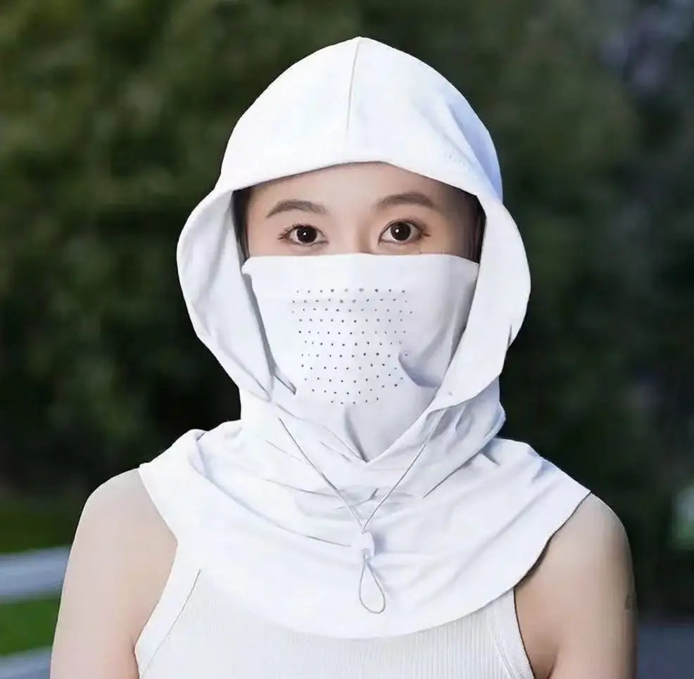 Sun Hat with Face Mask Neck Gaiter All in One for Women Summer Ice Silk Breathable UV Protection Cap for Driving Cycling Outdoor Oasis Select White 1PC