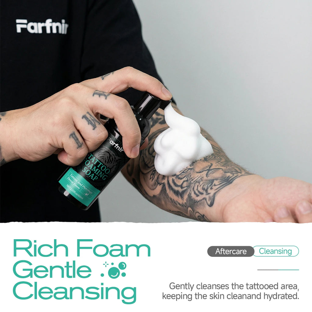TATTOO FOAMING SOAP Rich creamy foam gently cleans tattoos, moisturizes, and brightens skin tone. Suitable for all skin types. Oasis Select