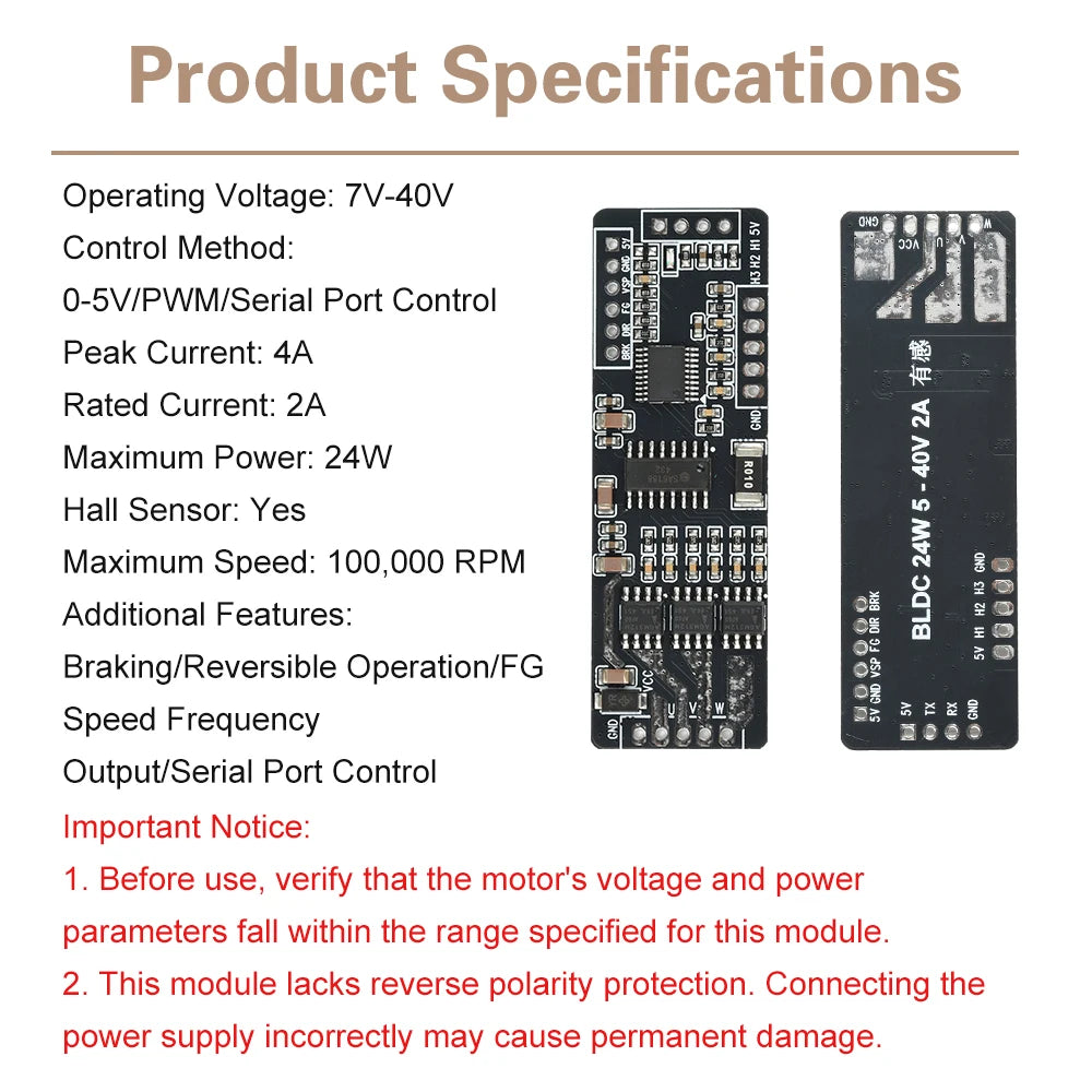 BLDC 24W Motor Driver Board 7-40V 4A Speed Controller with Hall Sensor Control for Brushless DC Motors Industrial Equipment Oasis Select
