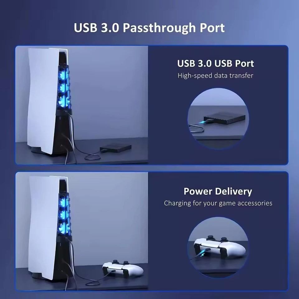 PS5 Cooling Fan – USB 3-Fan Cooler for Disc & Digital Edition