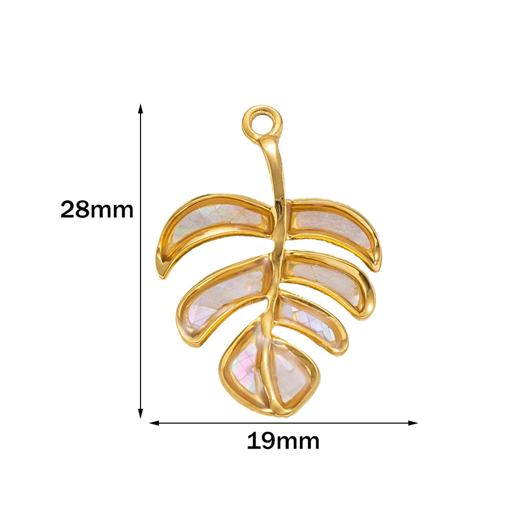 2PCs Ocean Series 304 Stainless Steel & Shell Charms For DIY Jewelry Making Gold Color Sea Turtle Animal Conch Pendant Necklace Oasis Select Leaf White 19x28mm