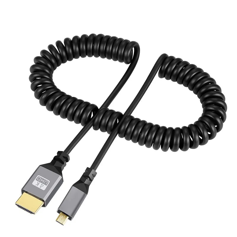 0.5-2.4M 4K Micro HDMI Cable 4K 60HZ Micro HDMI-Compatible TO HDMI Coiled Extension Flexible Spiral Cable For PC Monitor TV Oasis Select