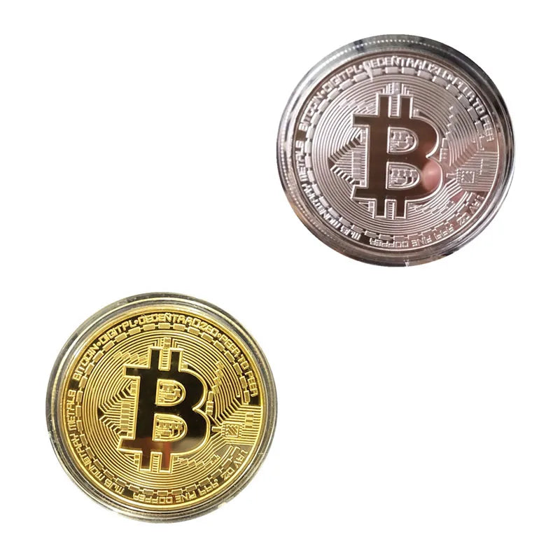 1/2/3/4pcs Gold Plated Coin Art Collection Gold Plated Physical Bitcoins Bitcoin Gift Physical Metal Antique Imitation Coins Oasis Select 2pcs Mixed 1