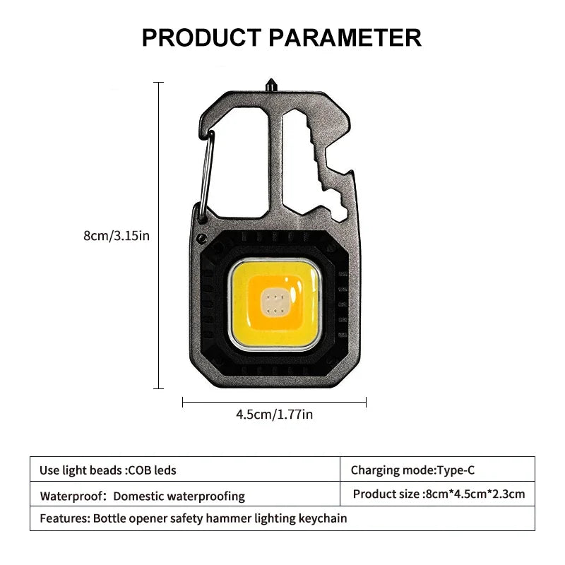 COB Keychain Work Light with Battery Display 8Mode Rechargeable High Lumens Portable LED Light for Camping Hiking Running Oasis Select