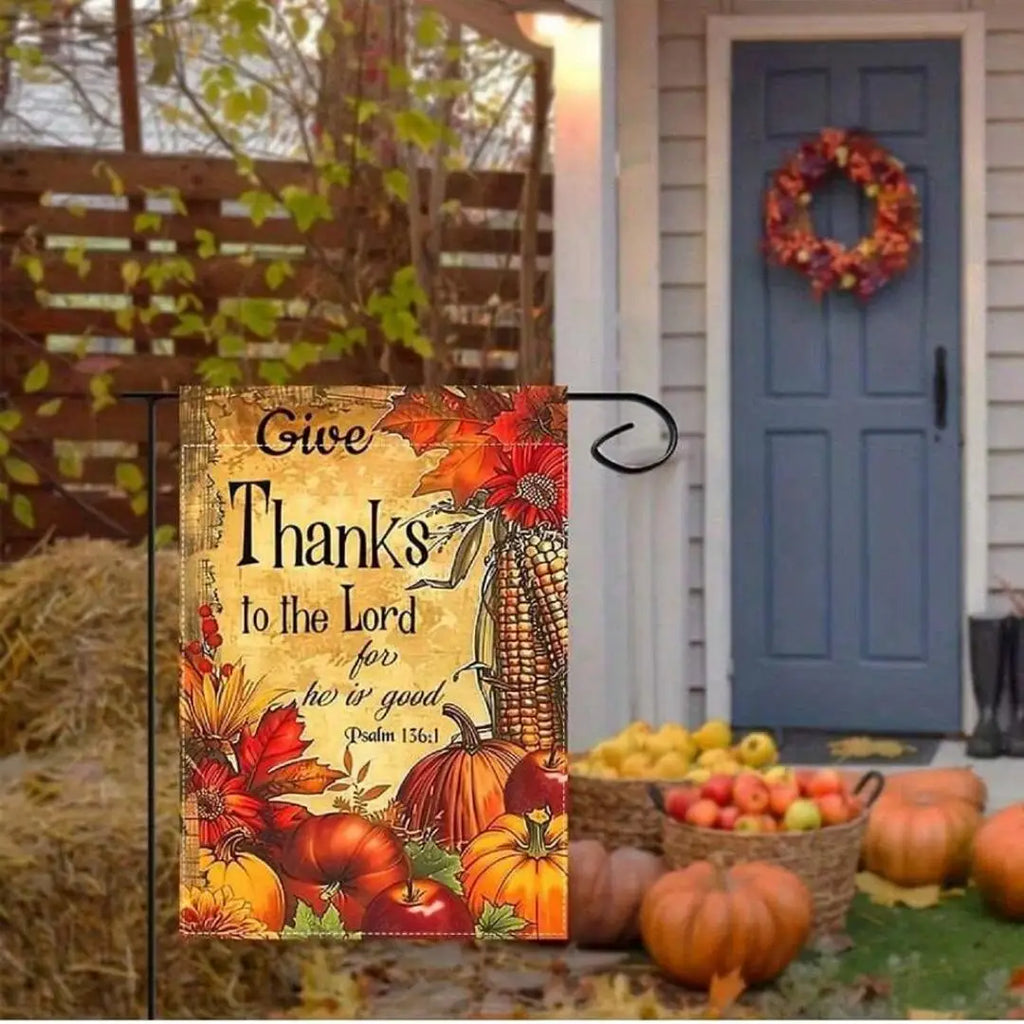 Thanksgiving-themed Garden Flag - Double-sided print, Thanksgiving pumpkin and autumn design, seasonal outdoor holiday decor Oasis Select