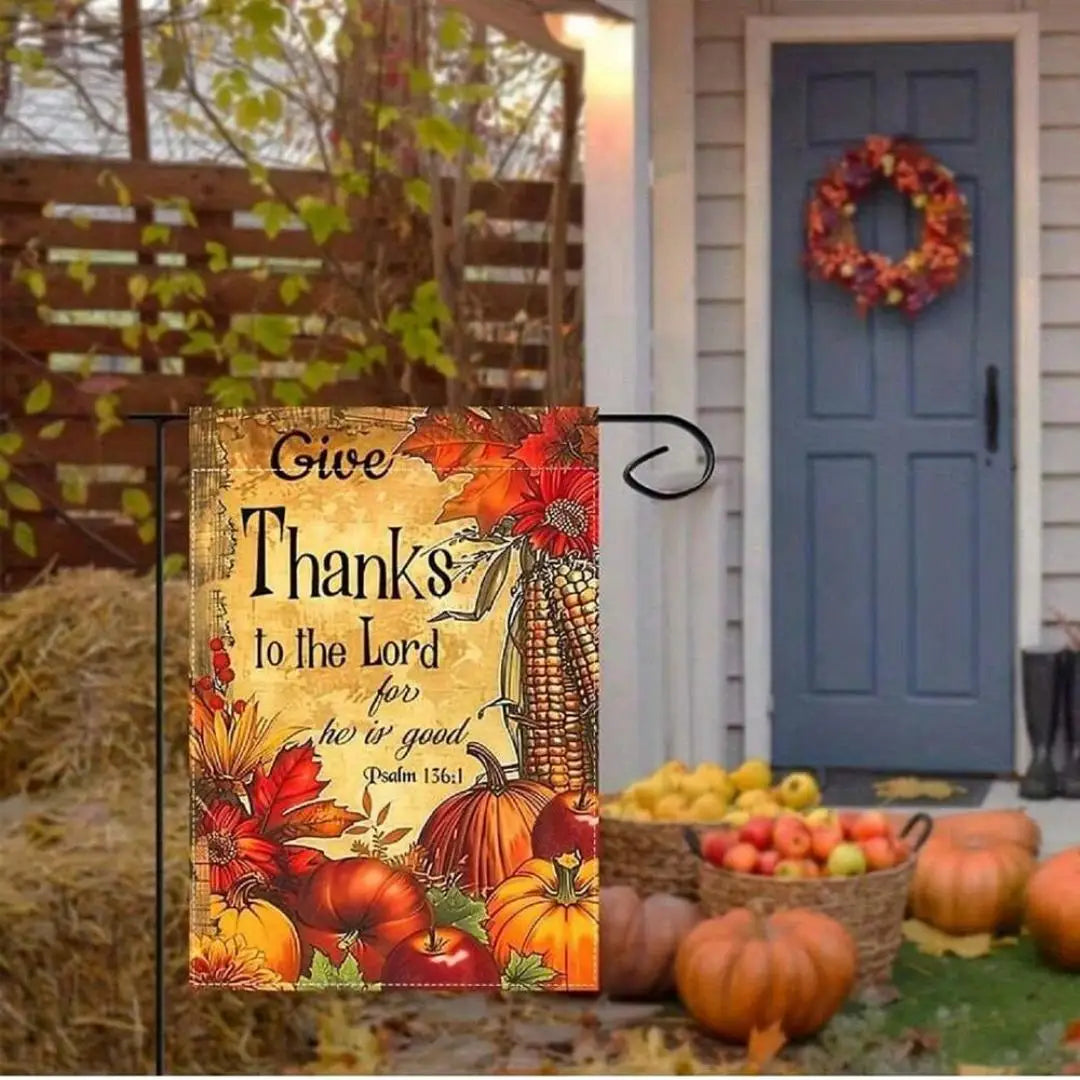 Thanksgiving-themed Garden Flag - Double-sided print, Thanksgiving pumpkin and autumn design, seasonal outdoor holiday decor Oasis Select